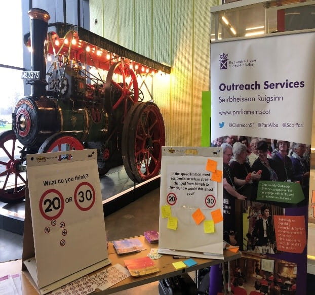 Restricted Roads (20 mph Speed Limit) (Scotland) Bill: Pop up stall at Riverside Museum, Glasgow